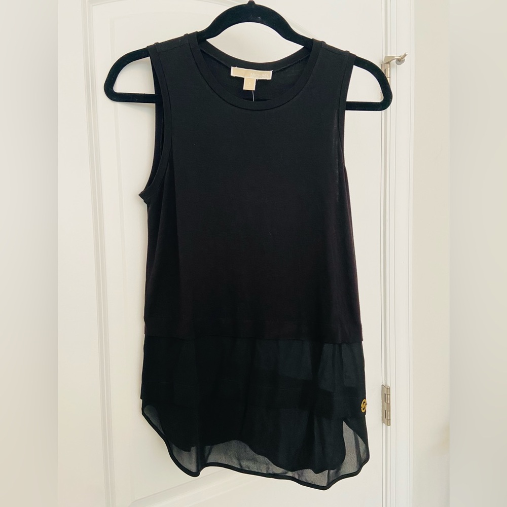 Michael Kors Black Tank Top with Sheer Detail, Size Small